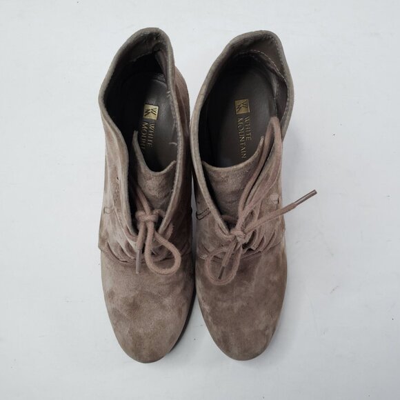 White Mountain Ankle Boots Size 7 Taupe Suede High Block Heel Dressy Booties - Picture 2 of 11